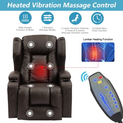 Na Electric Power Lift Recliner Chair For Elderly With Massage And Heat, Soft Faux Leather Power Recliner Sofa For Living Room With Remote Control, Usb Port And 2 Side Pockets Brown-Pu (Brown-Pu) #TOP2