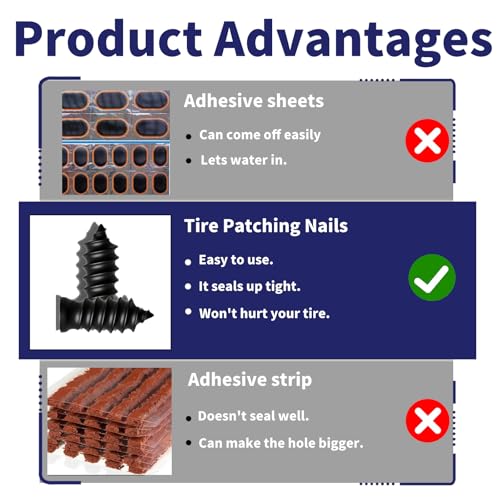Image of Tire Plugs Screw Type,Tire Repair Rubber Nail Kit, 2 Size Vacuum Tire Plug Kit, Carbon Steel Center, for Car, Motorcycle, Truck, Bicycle, ATV, with Storage Case