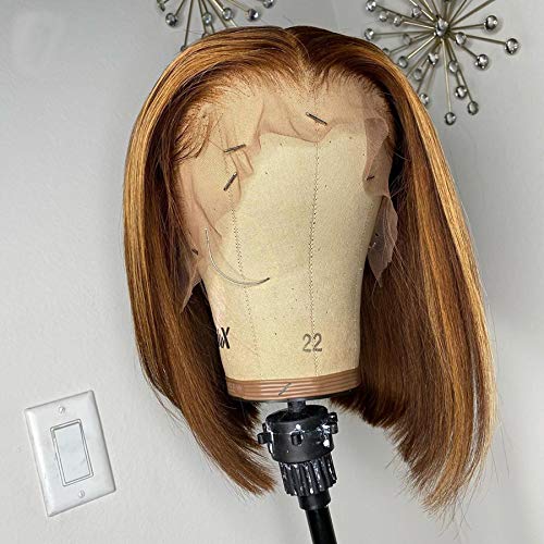 4X4 Highlight 4-27 Lace Closure Wig Short Bob Lace Front Wigs Human Hair Bleached Knots Brazilian Remy Human Hair Wigs Pre Plucked. (10inch, Density 150)
