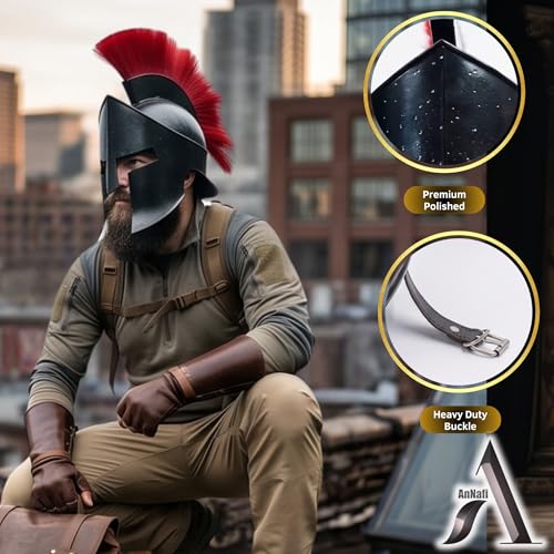 Image of AnNafi Medieval Greek Spartan Helmet 300 Movie King Leonidas Roman Helmet Black Finish w Red /Black Plume | Legions Helmets