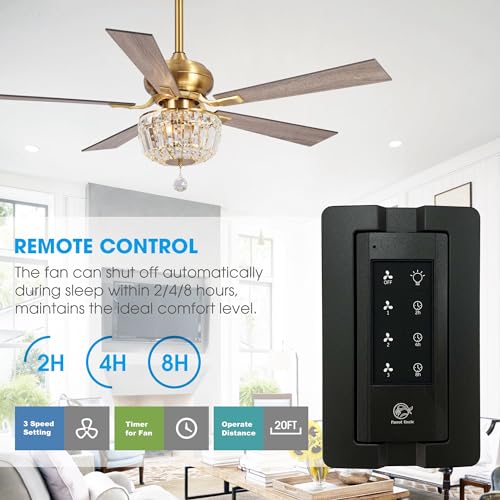 Parrot-Uncle-Ceiling-Fans-with-Lights-and-Remote-52-Inch-Gold-Ceiling-Fan-for-Bedroom-Living-Room-with-LED-Crystal-Chandelier-Outdoor-Ceiling-Fan-with-Light-Reversible-Ventilador-de-Techo-con-Luz