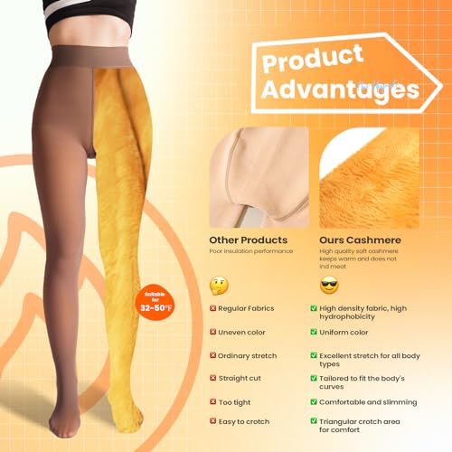 Image of Caprilite Women Fleece Lined Tights-Fake Translucent Leggings High Waist Pantyhose Sheer Thick Warm Tights For Women