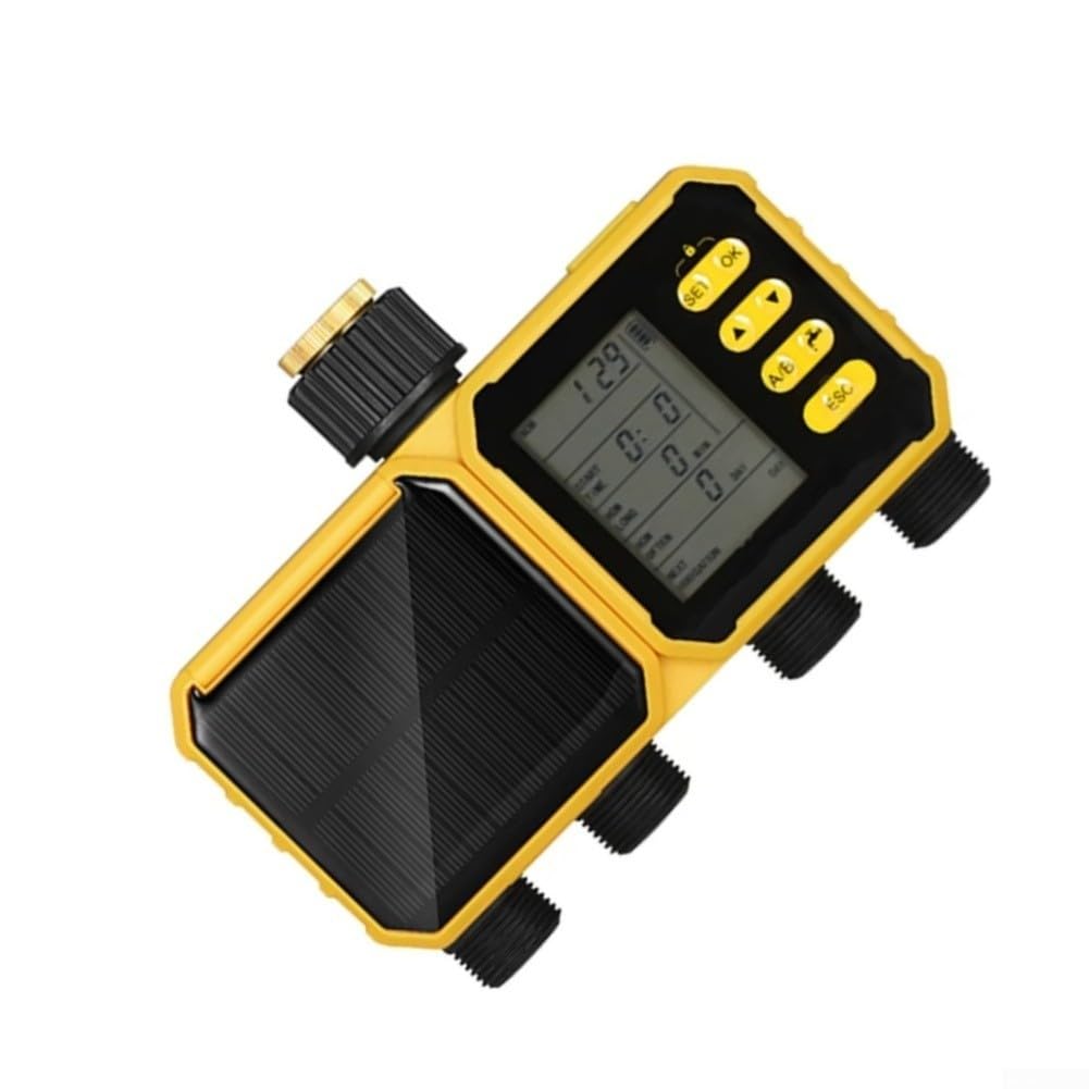 Timer automatico per irrigazione a 4 zone a energia solare, sensore di pioggia, regolatore di irrigazione da giardino con display LCD, impermeabile IPX5 per sistema di cura delle piante del prato