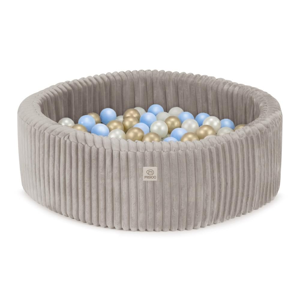MISIOO Bagno per palline per bambini, 90 x 30 cm, con 200 palline, diametro 6 cm, rotondo, in morbida schiuma, rivestimento rimovibile, lavabile, piscina giochi per interni per bambini