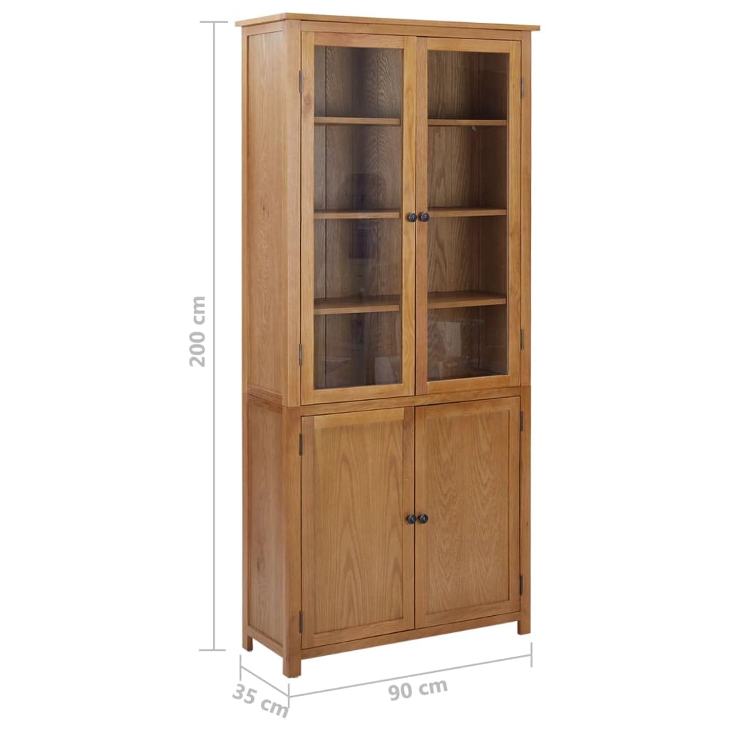 vidaXL Libreria con 4 Ante Armadio con Ripiani Armadio per Libri Armadietto Mobile con Scaffali 90x35x200 cm in Legno Massello di Rovere e Vetro