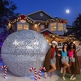Jetec 7.51 ft Inflatable Lighted Disco Ball with Built in LED Light Fabric Disco Party Decorations Oversized Decorated Mirror Ball Yard Decoration for Dance Music 50 60 70s Christmas Party Decor