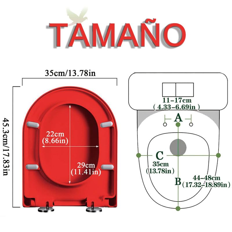 Tapa WC Universal Forma U, 46x36cm, Morado, Asiento de Inodoro de Cierre Suave con Liberación Rápida para una Fácil Montaje y Limpieza, Tapa de Inodoro de PP, Tapadera WC