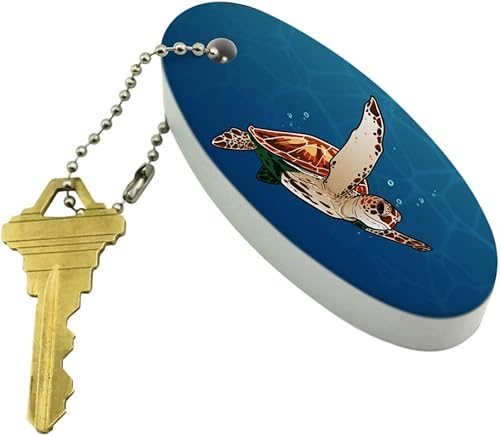 Miniatura 2 de GRAPHICS & MORE Llavero flotante de tortuga marina que nade en el océano, flotador ovalado de espuma para barco de pesca