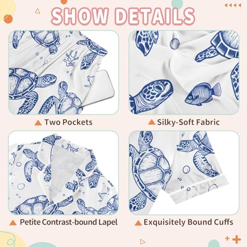 Watercolor Sea Turtle Pajamas Set Summer Button Down Sleepwear Pjs Sets Comfy Loungewear3