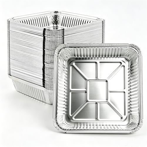 Aluminum Pans 8x8 inch-50 Pack Disposable Foil Pans Square Aluminum Baking Cake Pans Roasting Trays Disposable Food Containers Great for for Baking Cooking Heating Storing Prepping Food