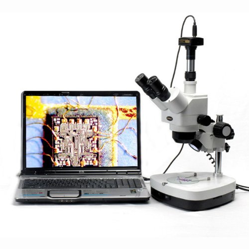 AmScope SH-2TY-C2-10M Digital Professional Trinocular Stereo Zoom Microscope, WF10x and WF15x Eyepieces, 10X-60X Magnification, 1X-4X Zoom Objective, Upper and Lower Halogen Lighting with Rheostat, 110V-120V, Includes 10MP Camera with Reduction Lens and Software