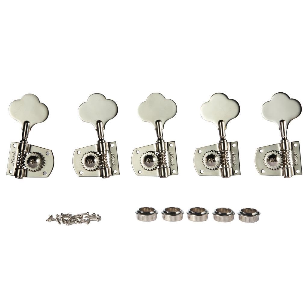 Cloverleaf Left Handed Bass Guitar Tuners Bass Tuning Machine Heads 5 String Bass Tuning Keys Pegs for American Standard/Highway One Series JB Jazz Bass/PB Precision Bass Nickel 4L1R