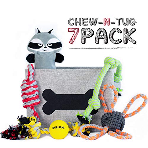BULLTUG - Dog Toys (7-Pack Bagged Gift Set). Toy Storage Basket, Four Thick