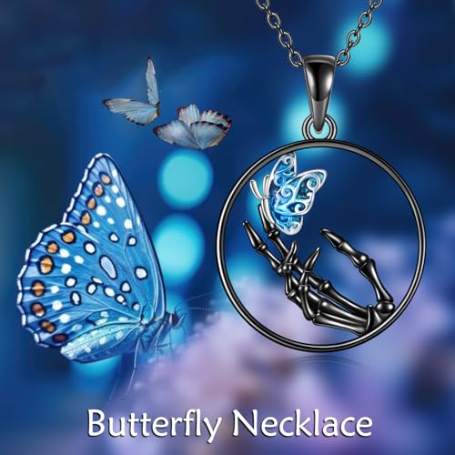 Skull Necklace Sterling Silver Vintage Gothic Skeleton Pendant Necklace Jewelry Gifts for Women Girls Men Skull Necklace for Men Butterfly Necklace for Women3