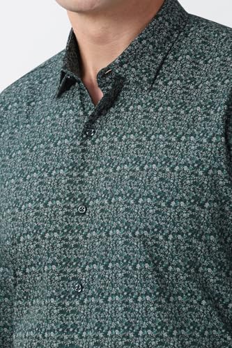 Image of Peter England Men's Printed Formal Shirt with Nature-Inspired Motifs - 100% Cotton, Full Sleeves, Regular Fit