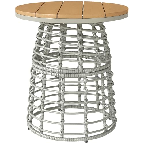 Outsunny Table Basse de Jardin, Table d'appoint extérieur Ronde en résine Aspect rotin métal et Plateau Composite, Ø 45 x 50 cm Gris