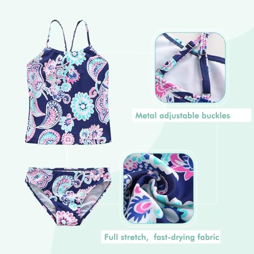 Image of Girls Two Piece Tankini Swimsuits Rainbow Striped Bathing Suit Swim Suit