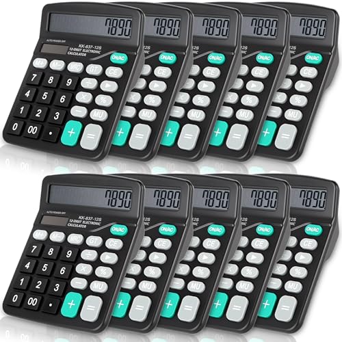 10 Pack Desktop Calculator 12 Digits Calculators with Large LCD Display Electronic Calculator Dual Power for Students Office School Home
