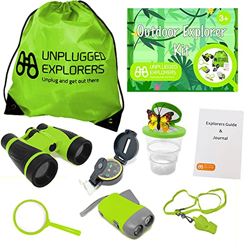 Unplugged Explorers 9 Piece Kids Outdoor Explorer Kit-- Backpack, Binoculars, Flashlight, Compass, Bug Collector, Whistle, Magnifying Glass, And Journal. Boy/Girl Stem… #TOP26