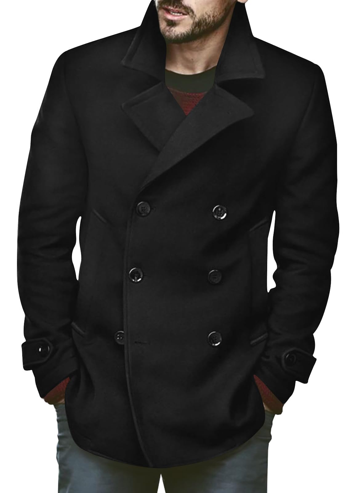 Runcati Herren Klassischer Zweireiher Mantel Slim Fit Winterjacken Casual Lange Jacke Warme Business Trenchcoat