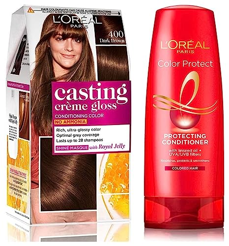 L’Oreal Paris Casting Creme Gloss, Dark Brown 400, 87.5g+72ml and L’Oreal Paris Color Protect Conditioner, 175ml (With 10% Extra)