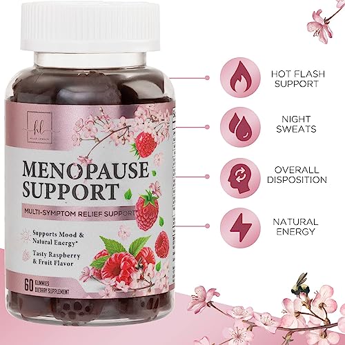 Menopause Supplements For Women - Menopause Relief Gummies, Multibenefit Natural Hot Flash And Night Sweats Support - Perimenopause Energy Support Supplement, Tasty Raspberry Pomegranate - 60 Gummies #TOP5