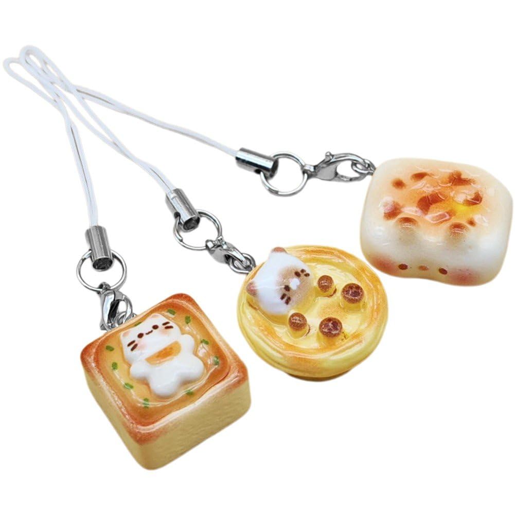Baokuan 3pcs/set Cute Japanese Simulation Cat Phone Charms Mobile Phone Keychain Kitten Pendant Animal Mobile Phone Chain Lanyard for Girls Boys