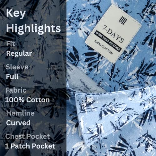Image of 7-DAYS Men's Premium Printed Shirt - 100% Cotton, Regular Fit, Full Sleeve, with Pocket - Versatile for Formal Occasions and Casual Wear