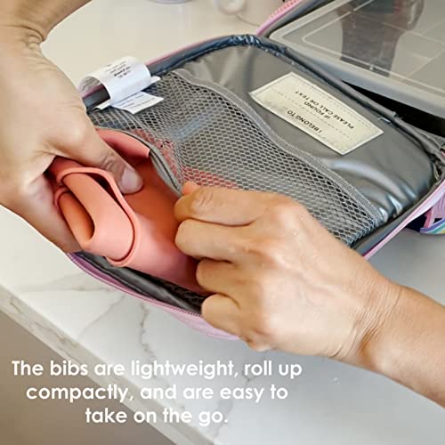 ROCCED Baby Silicone Bibs 2 Sets Baby Bibs with Food Catcher for Girls Boys Toddlers BPA Free Waterproof Soft Durable Adjustable for Babies-Shifting Sand/Pale Mauve4