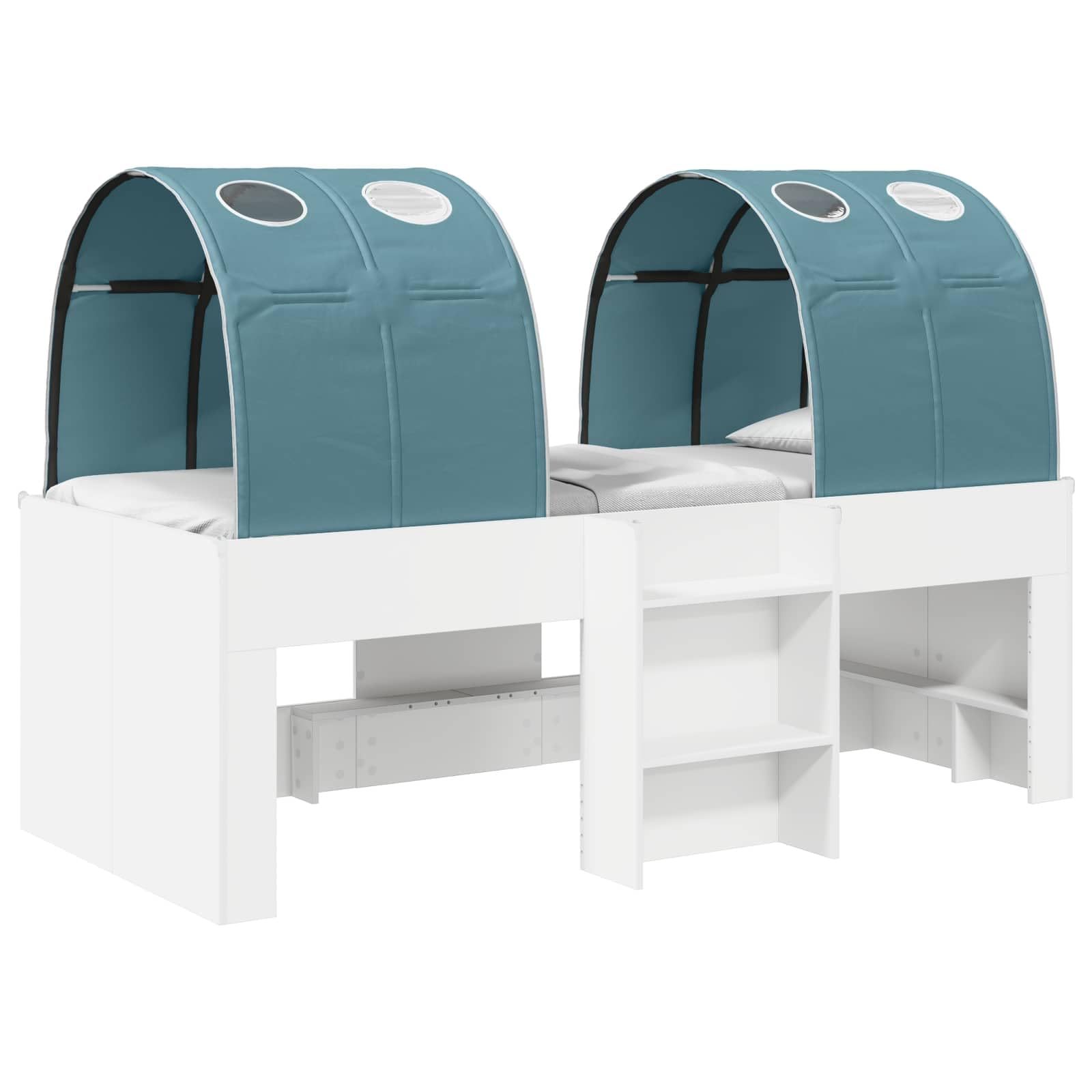 Estructura de cama de 100 x 200 cm con túnel, marco de cama de madera moderna para habitación juvenil y habitación de invitados, juego de 3 piezas, color blanco y azul claro
