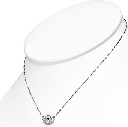Miniatura 2 de Collar con colgante CZ mal de ojo azul blanco de plata de ley 925