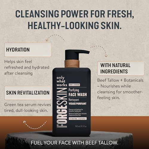 Image of Forge Skin Beef Tallow Face Wash for Men - Morning Nourishing Hydrating Facial Cleanser - Gentle Cleansing Moisturizer for Hydration - Exfoliating Facial Skincare for Clean Skin (5 OZ)