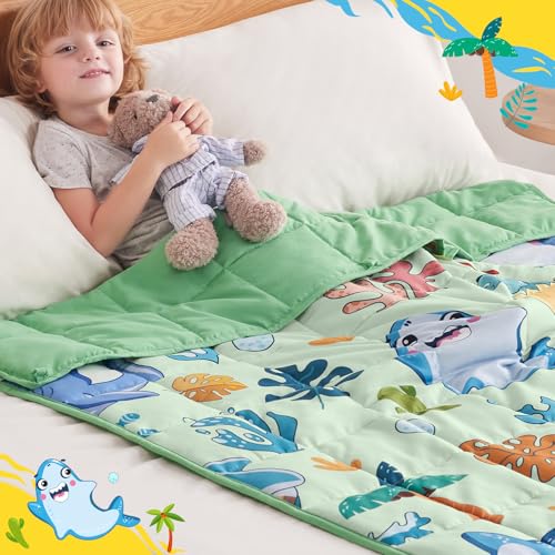 anfie Weighted Blanket Kids Kids (36"x48" 3lbs) Weighted Blanket Cooling Blanket for Sleeping,Throw Size Breathable Blanket with Premium Glass Bead(Green Shark)