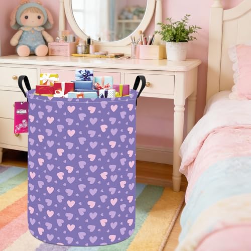 Image of Purple heart Fabric Storage Bin Nursery Organizer Basket | Organizer Bin Dirty Clothes Collapsible Waterproof for College Dorms, Boys and Girls Bedroom,Bathroom