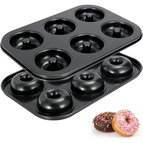 ONEBRAND Silicone Muffin Trays / Non-Stick Muffin Cupcake Large Tins / Baking Mould for Muffins or Cupcakes / Heavy Duty Bakeware (6 Cups Black Donut Mould Tray) Cover