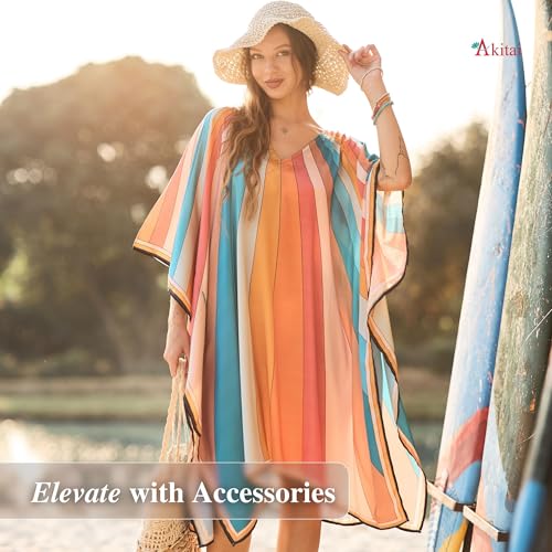 Image of One Size Boho Kaftan Maxi Dress for Women - Ultra-Lightweight 100% Polyester - Effortless Fit S-3XL