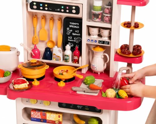 Image of Kids Kitchen Play Set 81 PCS with Steam, Lights & Sound, 93cm
