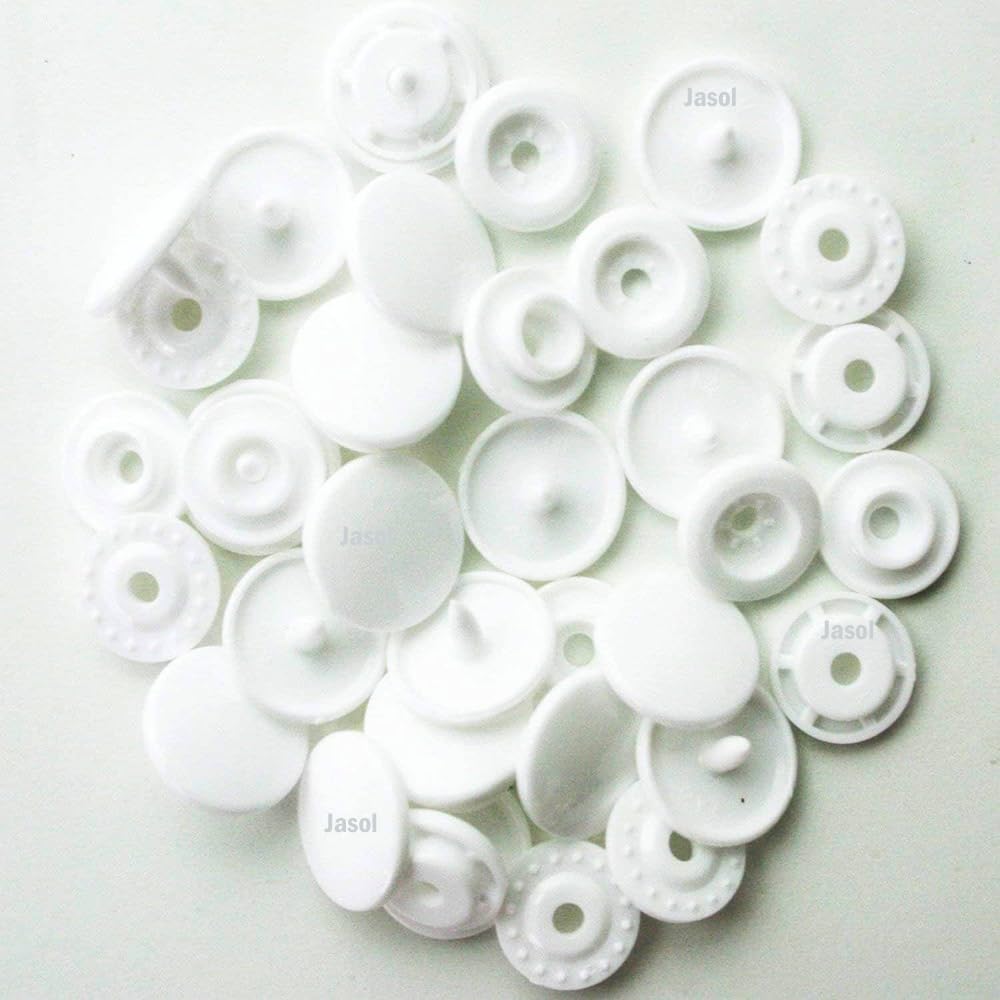 100 Sets Plastic Snaps Buttons,t5/12mm Size Glossy Round Resin Plastic Buttons Fasteners Punch Poppers for Cloth Diaper, Bibs, Towels, Nappies, Rain Coat, Sewing Craft, 100 Set X 400 Pics (White)-image-20