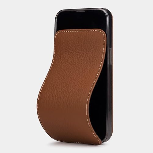 Marcel Robert - Funda con tapa de piel auténtica para iPhone 14 Pro - Modelo patentado - Fabricado en Francia - Caramelo