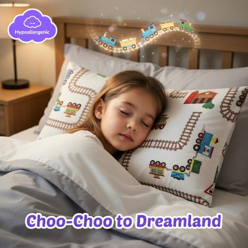 Image of 2-Pack Toddler Travel Pillowcases -100% Soft Microfiber, Breathable and Hypoallergenic - 14 inch by 20 inch Kids Pillowcases fits Pillows 14x19, 13x18 or 12x16, Choo Choo Train
