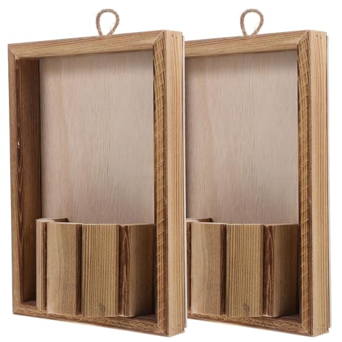 Frcolor 2個 木製壁掛けプランター 花籠風壁飾り 素朴な農家風インテリア 吊り下げ式植木鉢 室内用壁掛け花器 木材製 多用途収納兼用