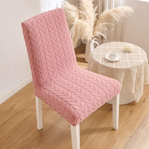 Image of HOMETHREADS Stretchable Elastic Jacquard Chair Seat Cover - Removable & Washable, Durable Seat Protector for Dining Room, Kitchen, Restaurant & Party Chairs (Pink, Pack of 1)