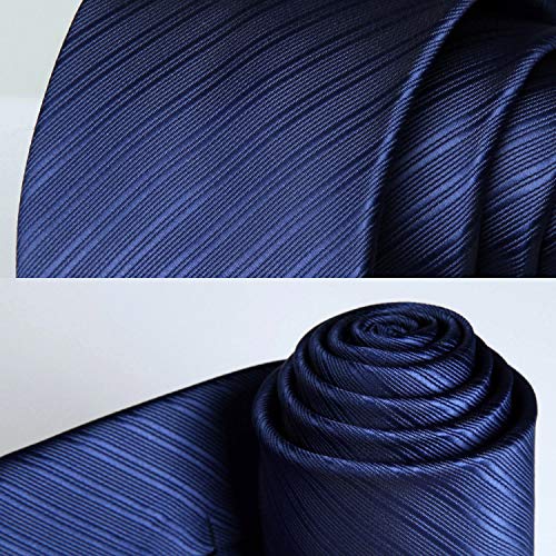 Image of HISDERN Mens Striped Tie and Pocket Square Set Necktie for Men | soft smooth texture, wrinkle-free, neat hand-tied knot, gifting ready, regular 3.4 width, coordinated look, business wedding