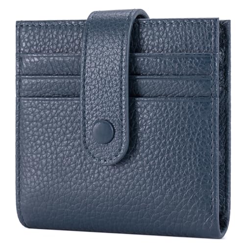 Slim Wallet For Women Genuine Leather Small Bifold Credit Card Holder Wallet With Zipper Coin Pouch ID Window,Navy Blue