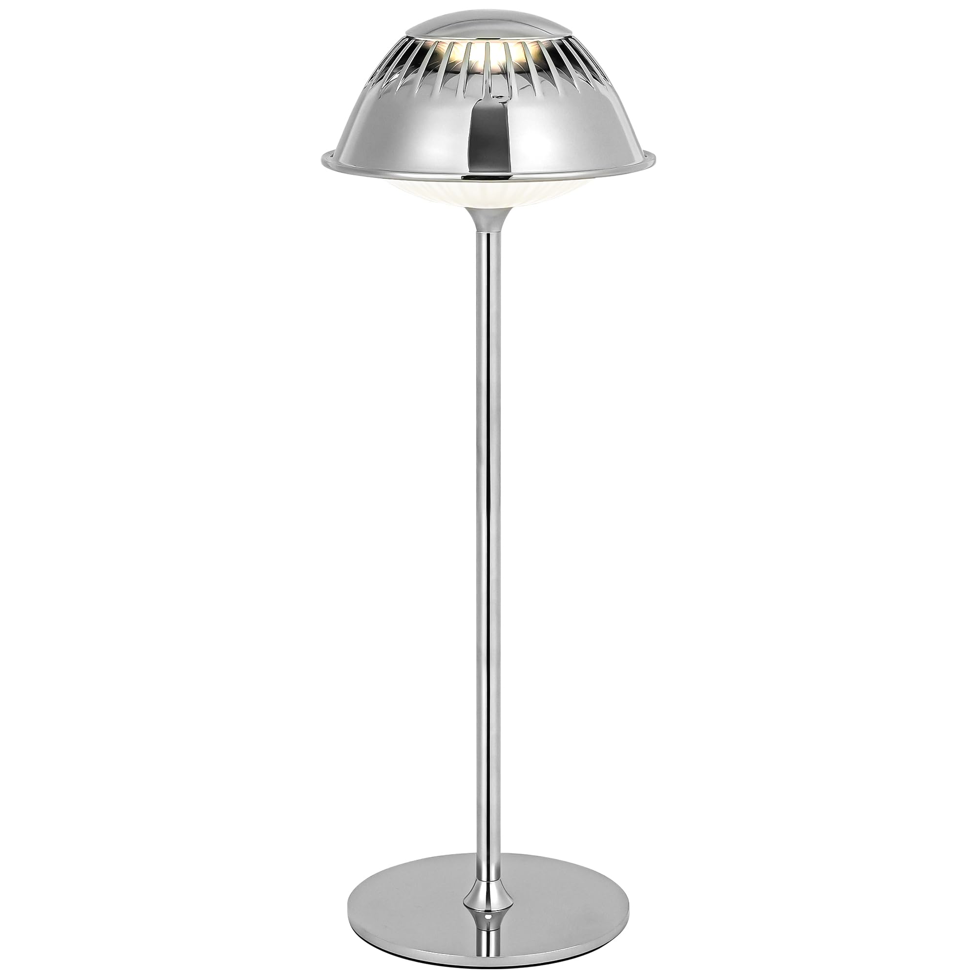 LuminexDesigns Wireless LED Table Lamp Modern - Industrial Silver Metal Design Touch Dimmable, Waterproof Chrome Table Lamp Battery for Bedside, Living Room, Study, Office, Cafe, Bar  Outdoor | Robuste Metall-Tischleuchte | Große Touch-Bedienfläche | 5200mAh Akku | IP54 | Für Homeoffice, Wohnzimmer, Balkon, Büro