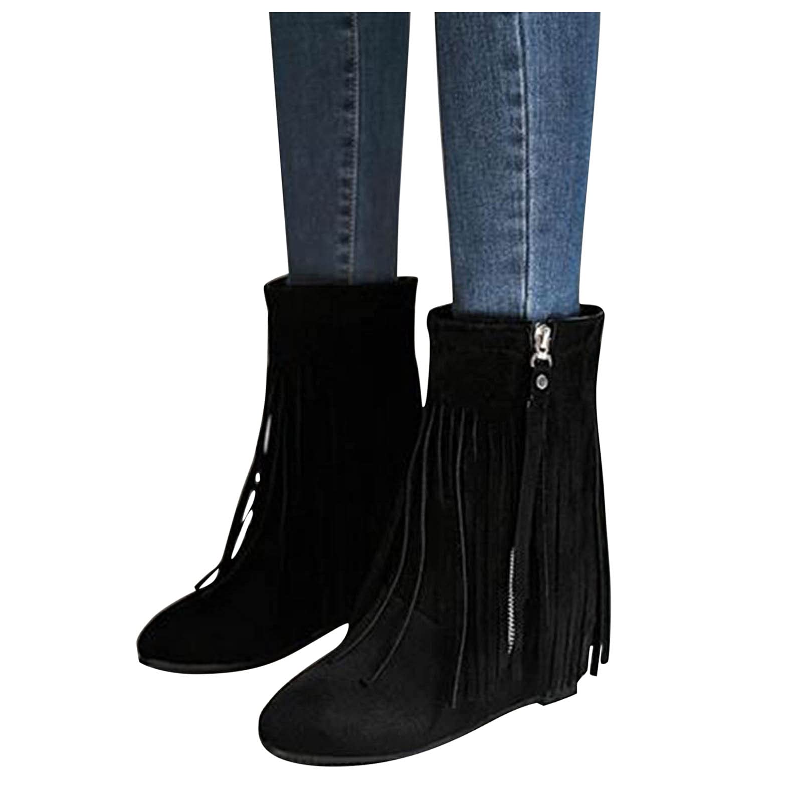 Botas MontañA-Botas Color Cremallera Tobillo SóLido Mujer Gamuza Flecos Botas CóModas para Mujer Botas Agua CañA Ancha