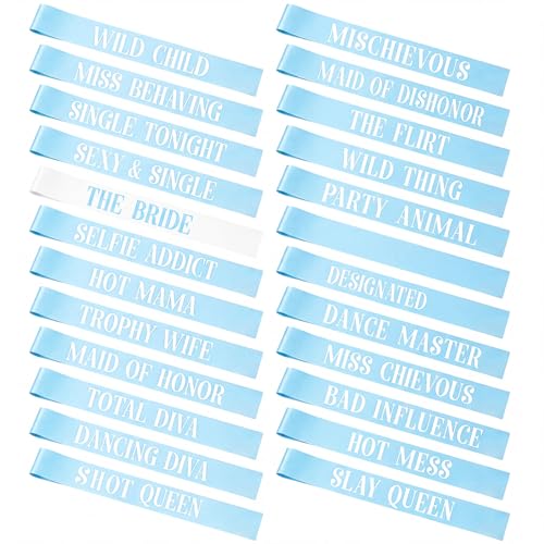 JellyArch 24 Pcs Bride Sash Bachelorette Party Bridesmaid Sashes Set Bridal Team Sash Bachelorette Party Sashes Bridal Shower Decorations Bride Gifts for Bridesmaids Maid of Honor (White Blue)