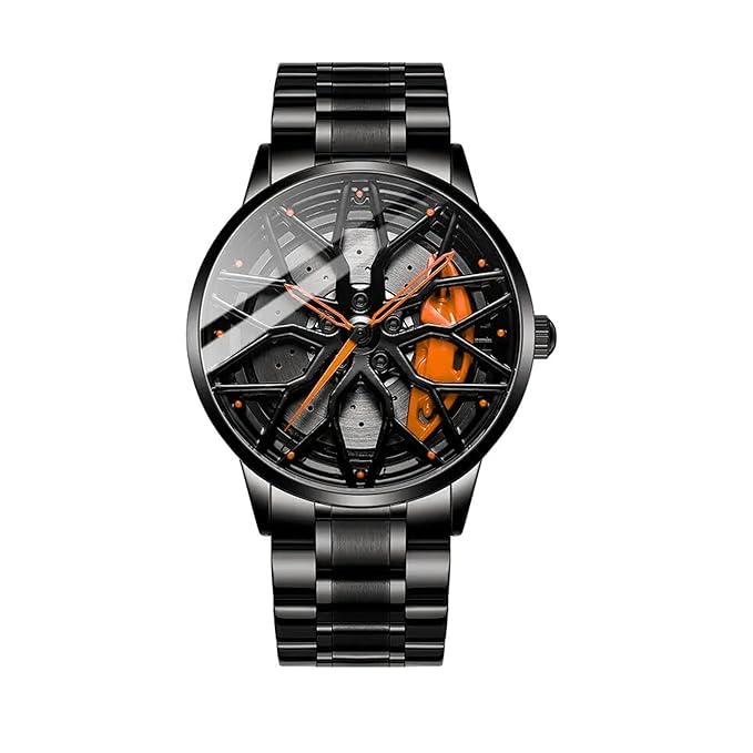 Image of Men's Sport Quartz Watch Car Wheel Multicolour Dial Wheel Dial 360 Rotating Casual Fashion Stainless Steel Alloy Mens &Boy's Luxury Metal Gift Creative Watch