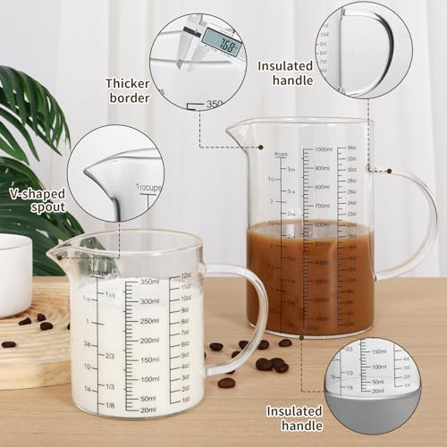 Set de vasos medidores de vidrio 1000 ml y 350 ml miniatura 6