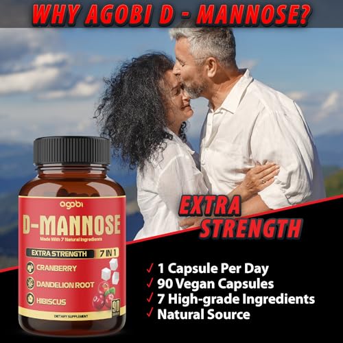 Image of agobi D-Mannose Capsules - 7 Herbs with Cranberry, Dandelion, Hibiscus and More - Support Flush Impurities and Urinary Tract Health - 90 Vegan Capsules 3-Month Supply